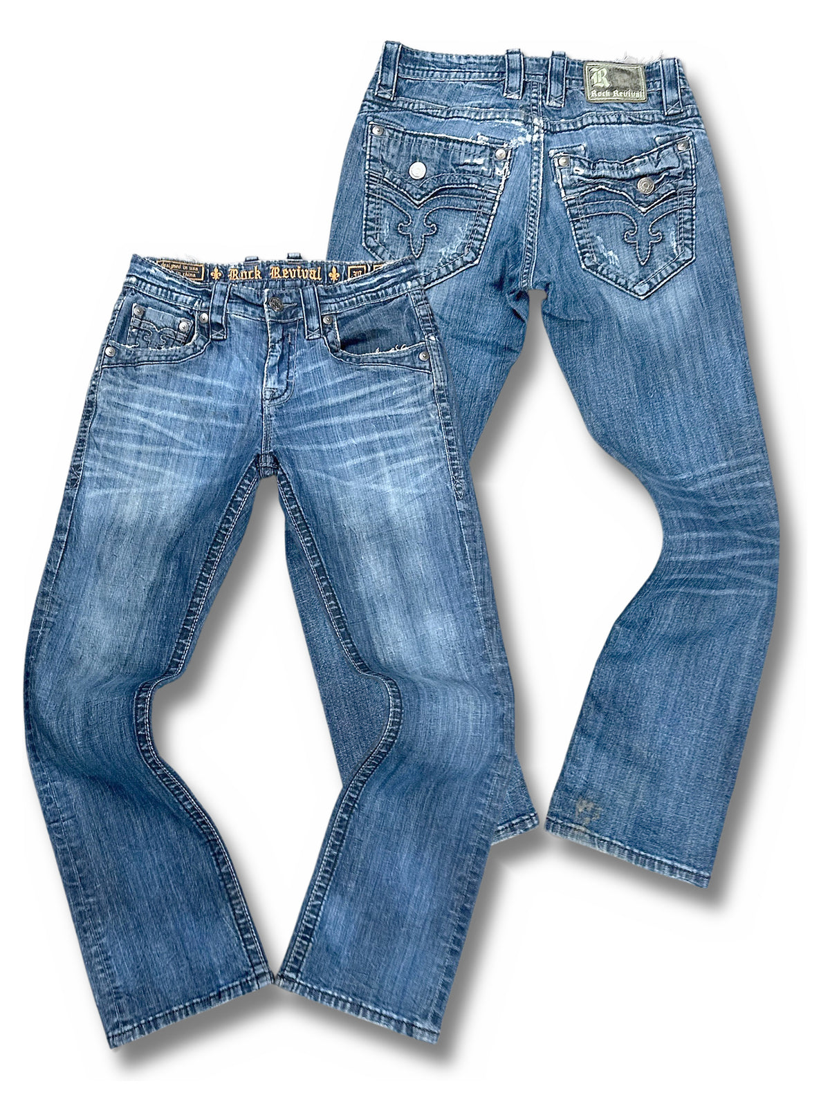 Vintage Rock Revival Y2K Straight Leg Jeans (M) – Vorder- und Rückansicht