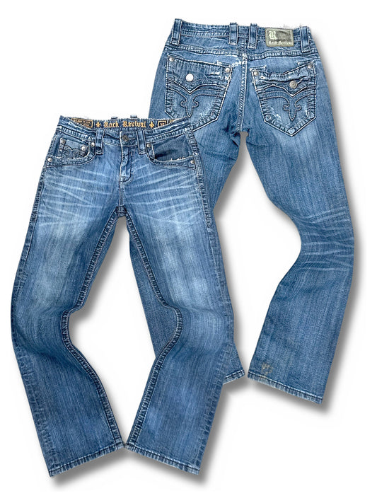 Vintage Rock Revival Y2K Straight Leg Jeans (M) – Vorder- und Rückansicht
