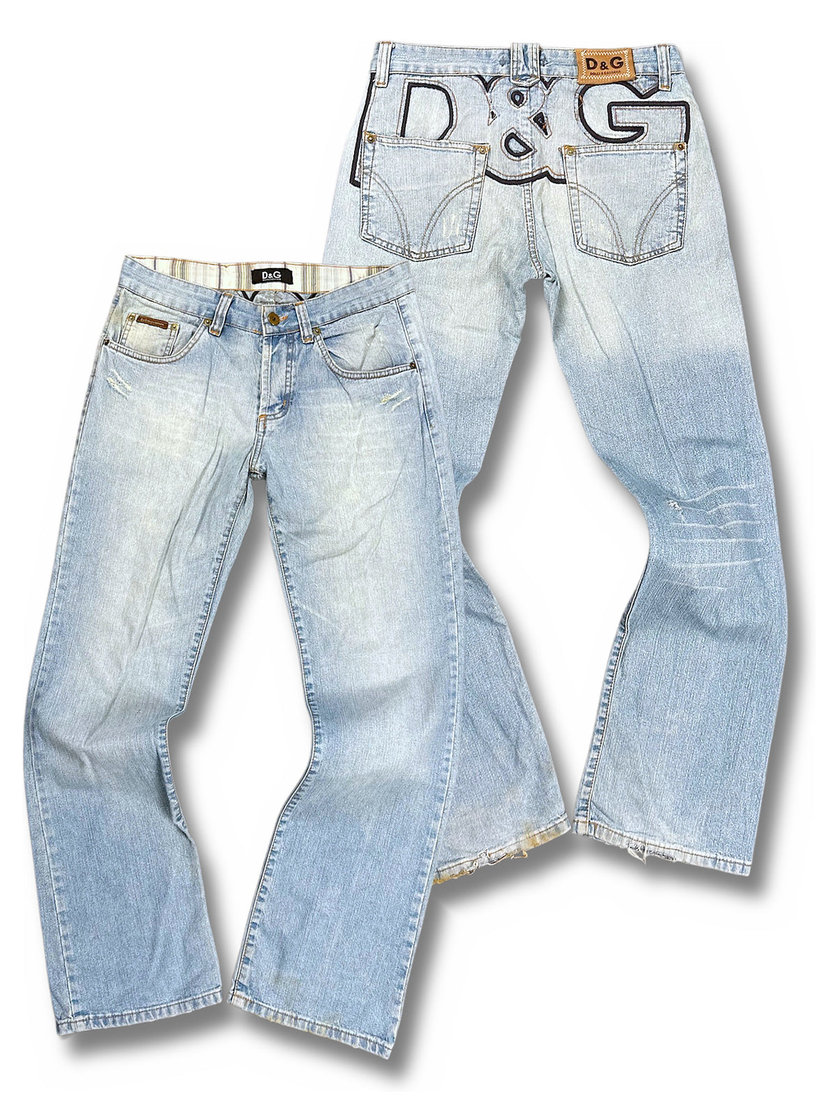Vintage Dolce & Gabbana Y2K Printed Straight Leg Jeans (M) – Vorder- und Rückansicht