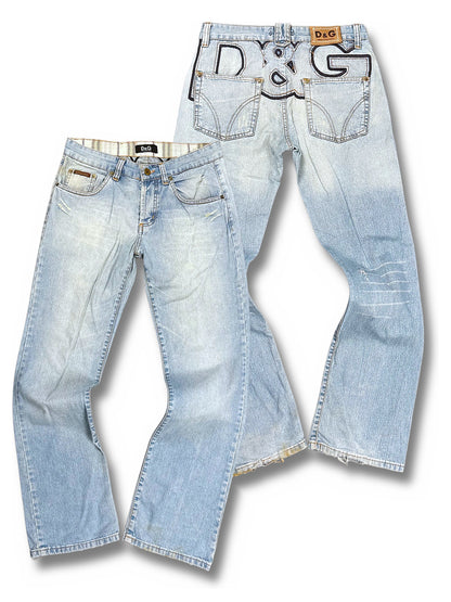 Vintage Dolce & Gabbana Y2K Printed Straight Leg Jeans (M) – Vorder- und Rückansicht