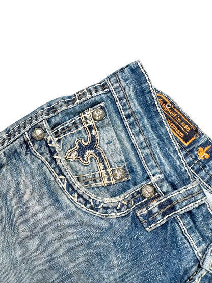 Vintage Rock Revival Y2K Flared Jeans (S) – Detailaufnahme 2