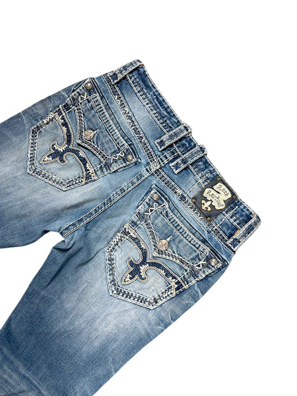 Vintage Rock Revival Y2K Flared Jeans (S) – Detailaufnahme 5