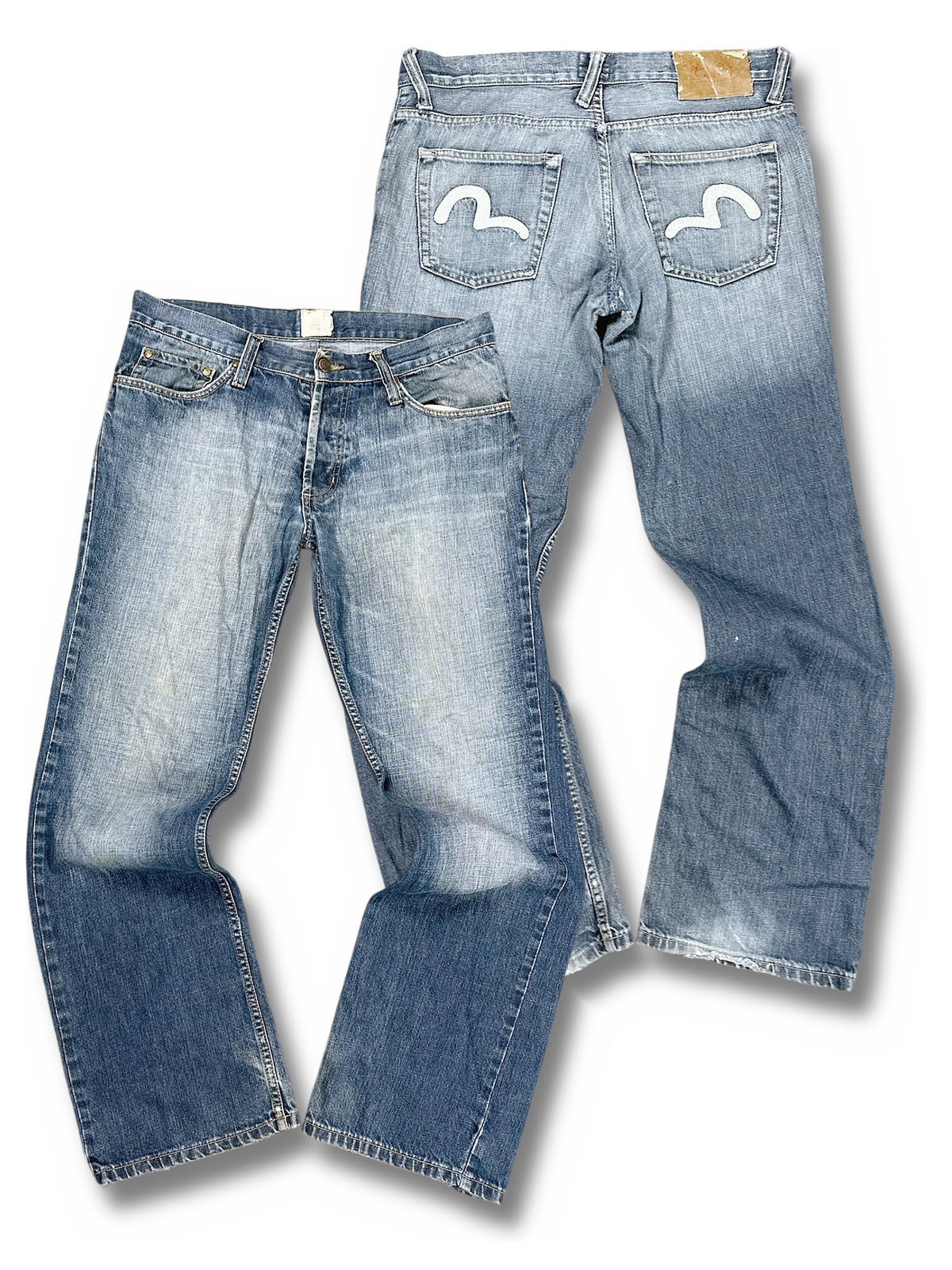 Vintage Evisu Y2K Flared Jeans (L) – Vorder- und Rückansicht