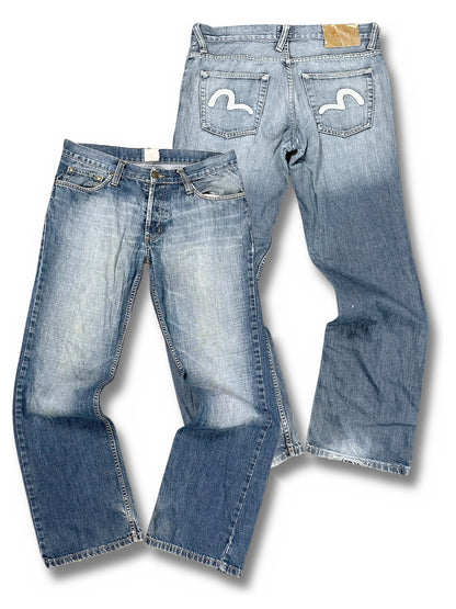 Vintage Evisu Y2K Flared Jeans (L) – Vorder- und Rückansicht