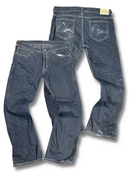 Vintage Evisu Y2K Flared Jeans (XL) – Vorder- und Rückansicht