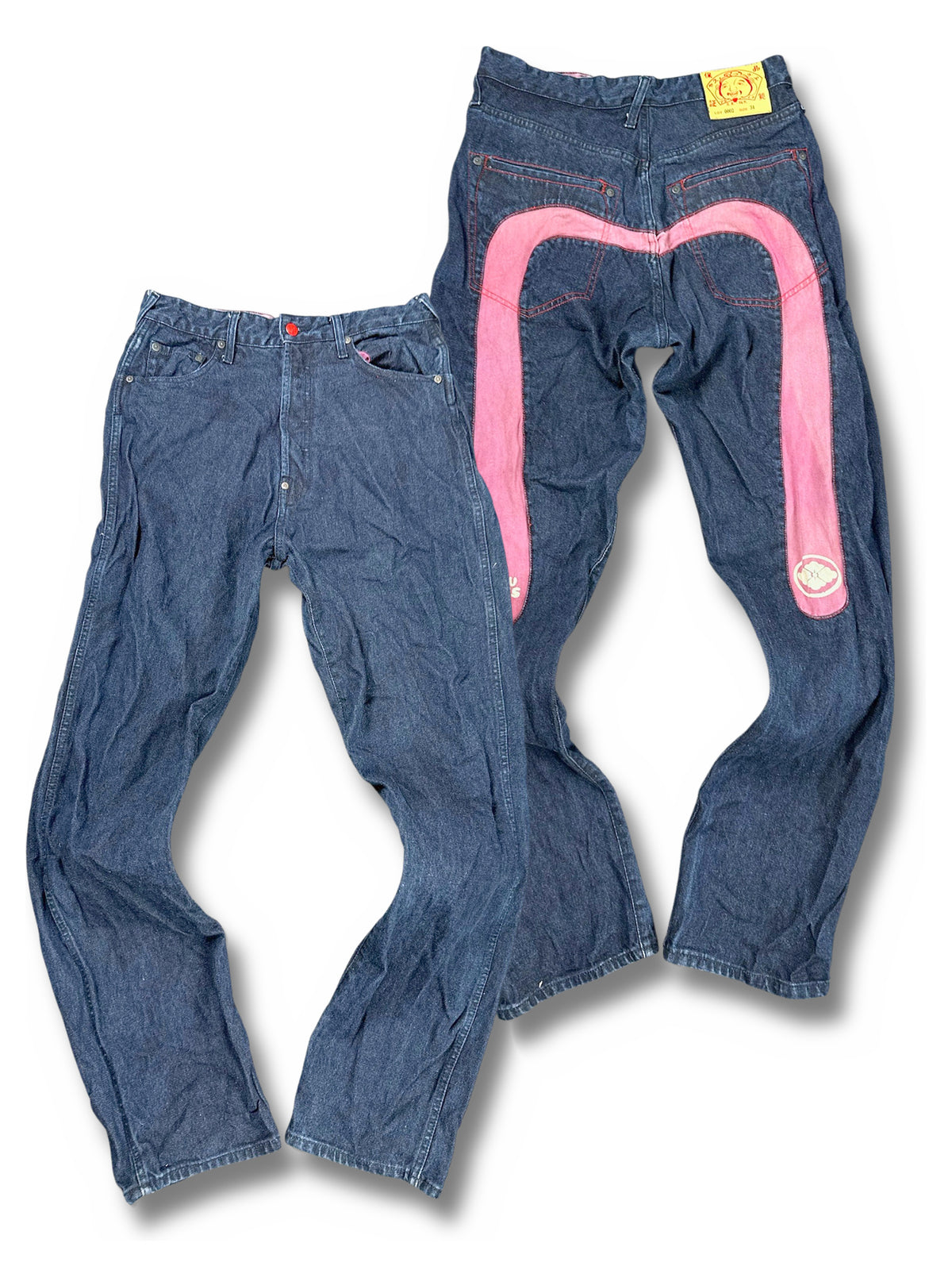 Vintage Evisu Y2K Baggy Jeans (XL) – Vorder- und Rückansicht