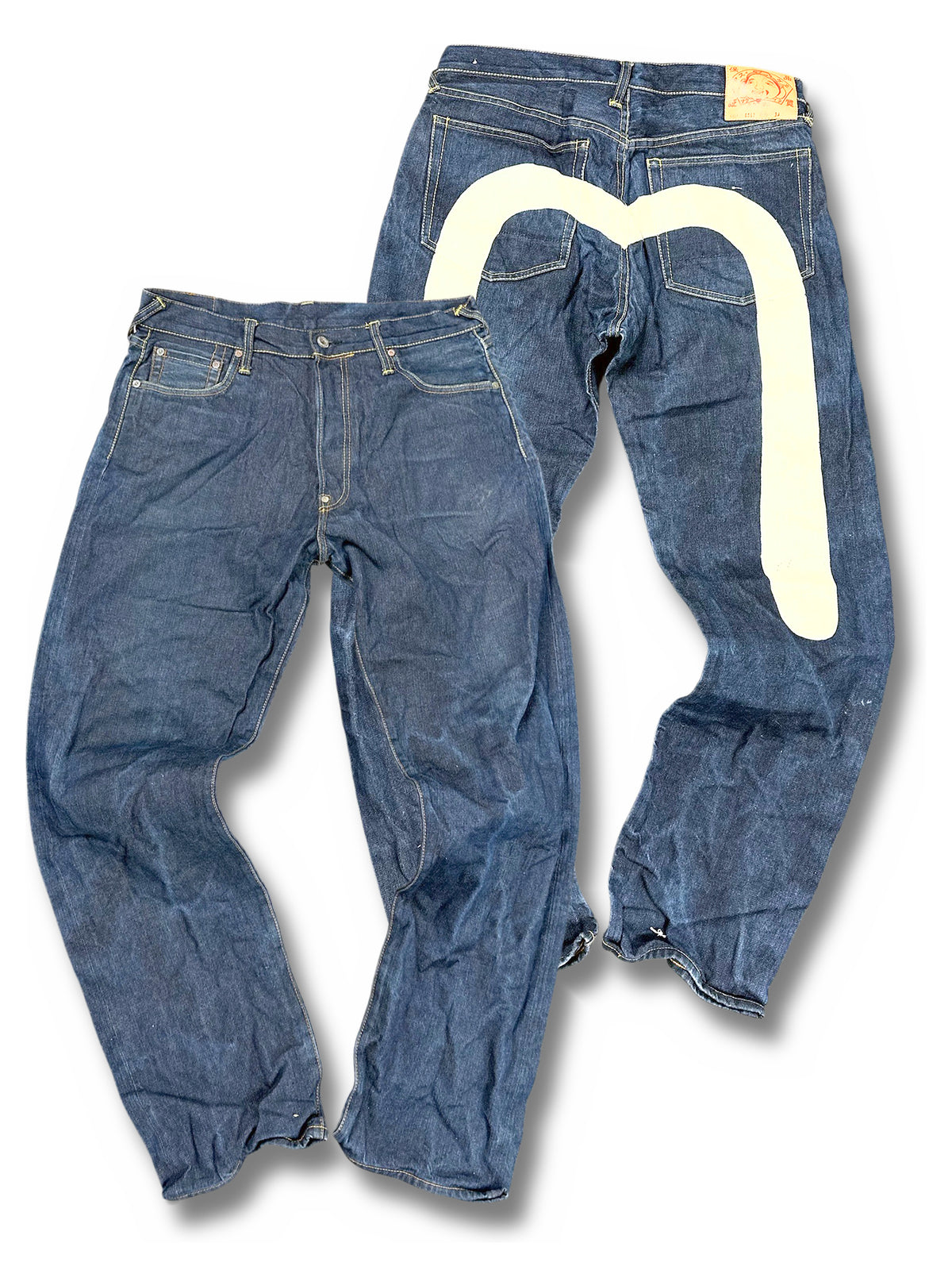 Vintage Evisu Y2K Baggy Jeans (L) – Vorder- und Rückansicht