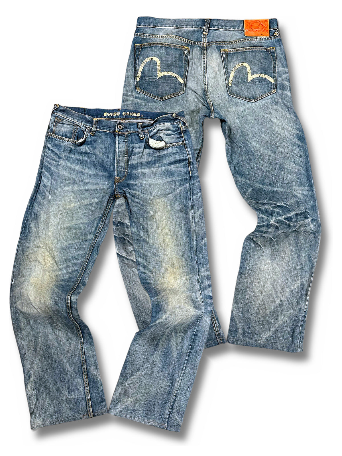 Vintage Evisu Y2K Baggy Jeans (L) – Vorder- und Rückansicht