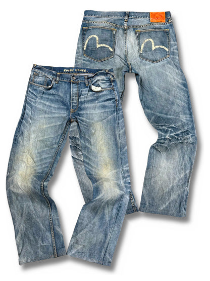 Vintage Evisu Y2K Baggy Jeans (L) – Vorder- und Rückansicht