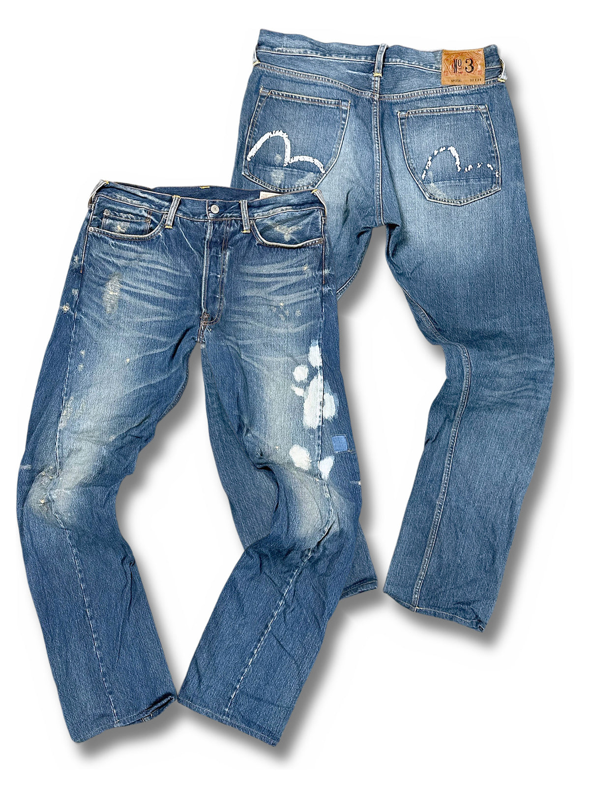 Vintage Evisu Y2K Straight Leg Jeans (M) – Vorder- und Rückansicht