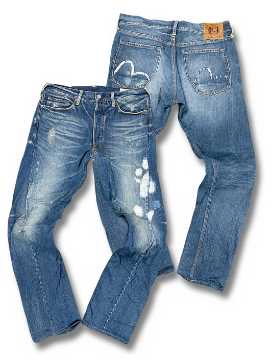 Vintage Evisu Y2K Straight Leg Jeans (M) – Vorder- und Rückansicht