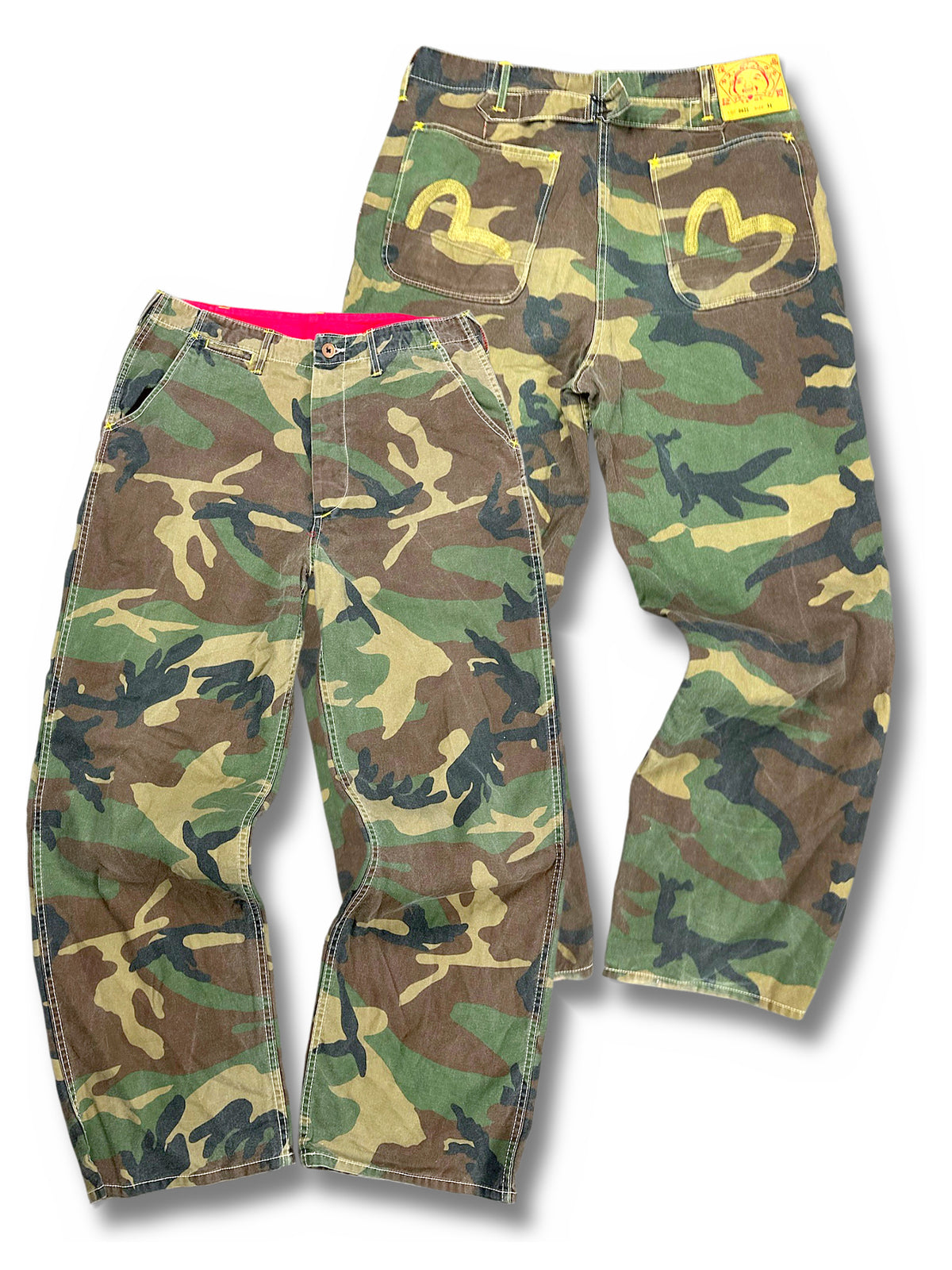 Vintage Evisu Y2K Baggy Cargohose (S) – Vorder- und Rückansicht