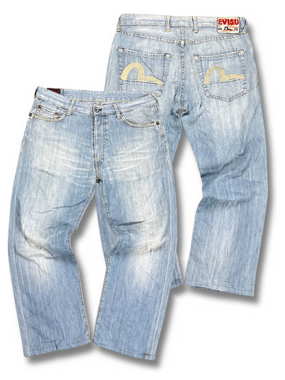 Vintage Evisu Y2K Baggy Jeans (S) – Vorder- und Rückansicht
