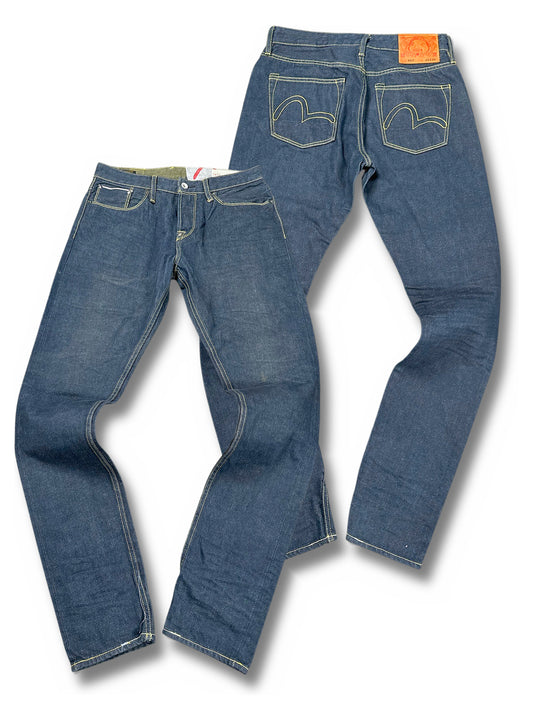 Vintage Evisu Y2K Straight Leg Jeans (M) – Vorder- und Rückansicht