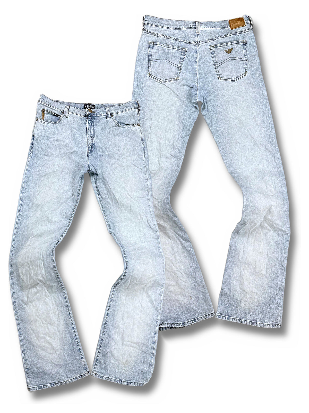 Vintage Armani Y2K Bootcut / Flared Damenjeans (XL) – Vorder- und Rückansicht