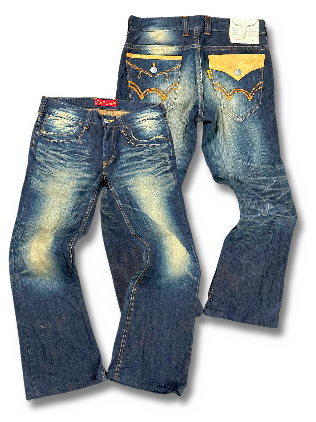 Vintage Edwin Japan Style Flared Jeans (M) – Vorder- und Rückansicht