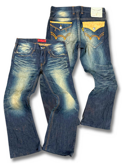 Vintage Edwin Japan Style Flared Jeans (M) – Vorder- und Rückansicht