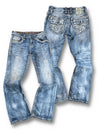 Vintage Rock Revival Y2K Flared Jeans Vorder- und Rückansicht