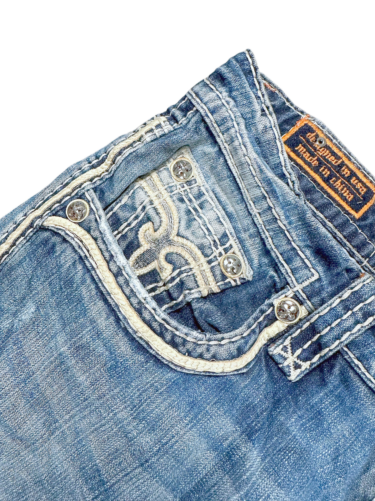 Vintage Rock Revival Y2K Flared Jeans Gesäßtasche Stickerei Detail