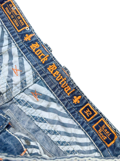 Vintage Rock Revival Y2K Flared Jeans Innenfutter und Markenband