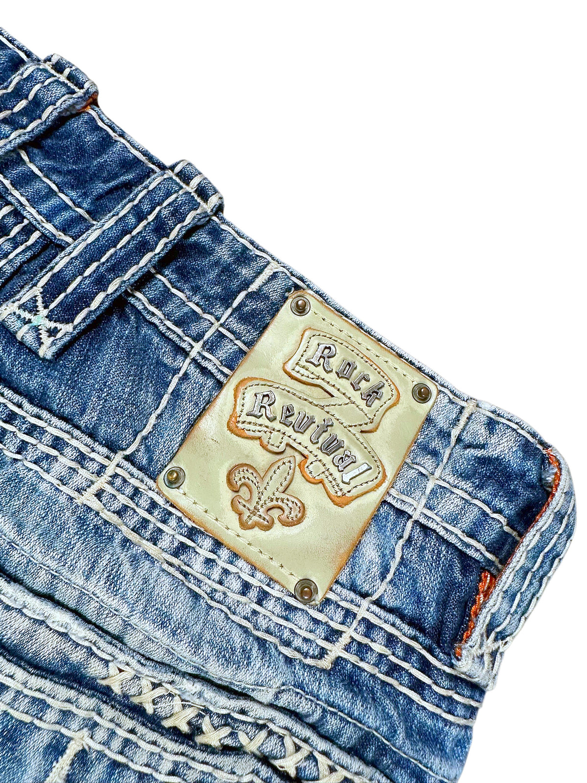 Vintage Rock Revival Y2K Flared Jeans Lederpatch am Bund