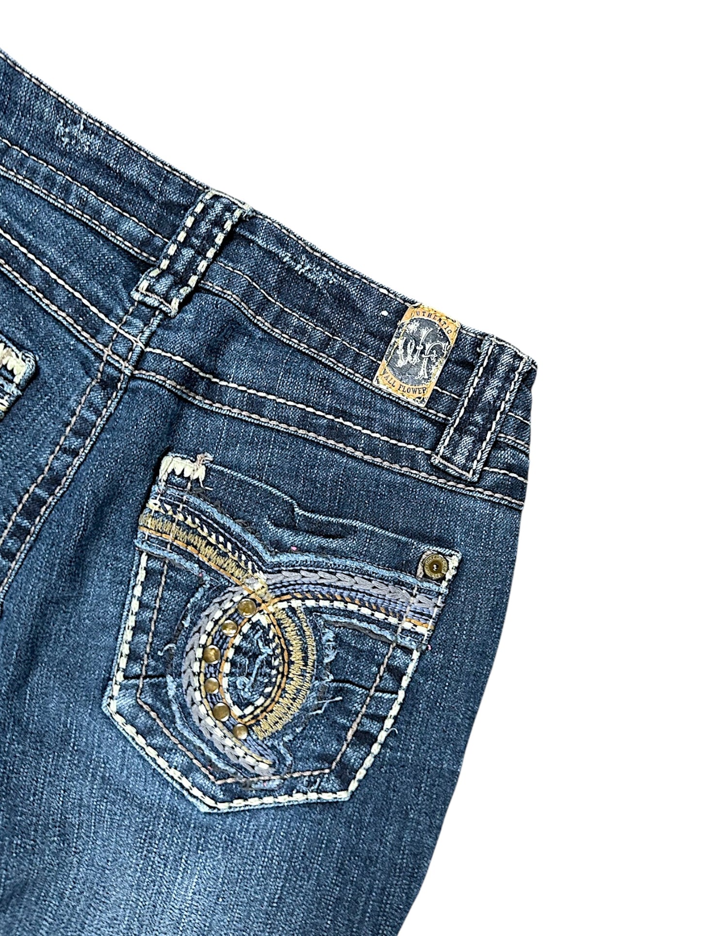 Vintage Embroidery Y2K Low Waist Bootcut / Flared Damenjeans (S)