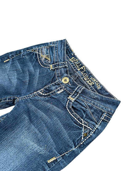 Vintage Embroidery Y2K Low Waist Bootcut / Flared Damenjeans (S)