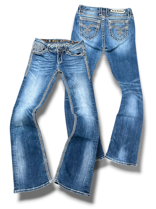Vintage Rock Revival Y2K Low Waist Bootcut Damenjeans (M)