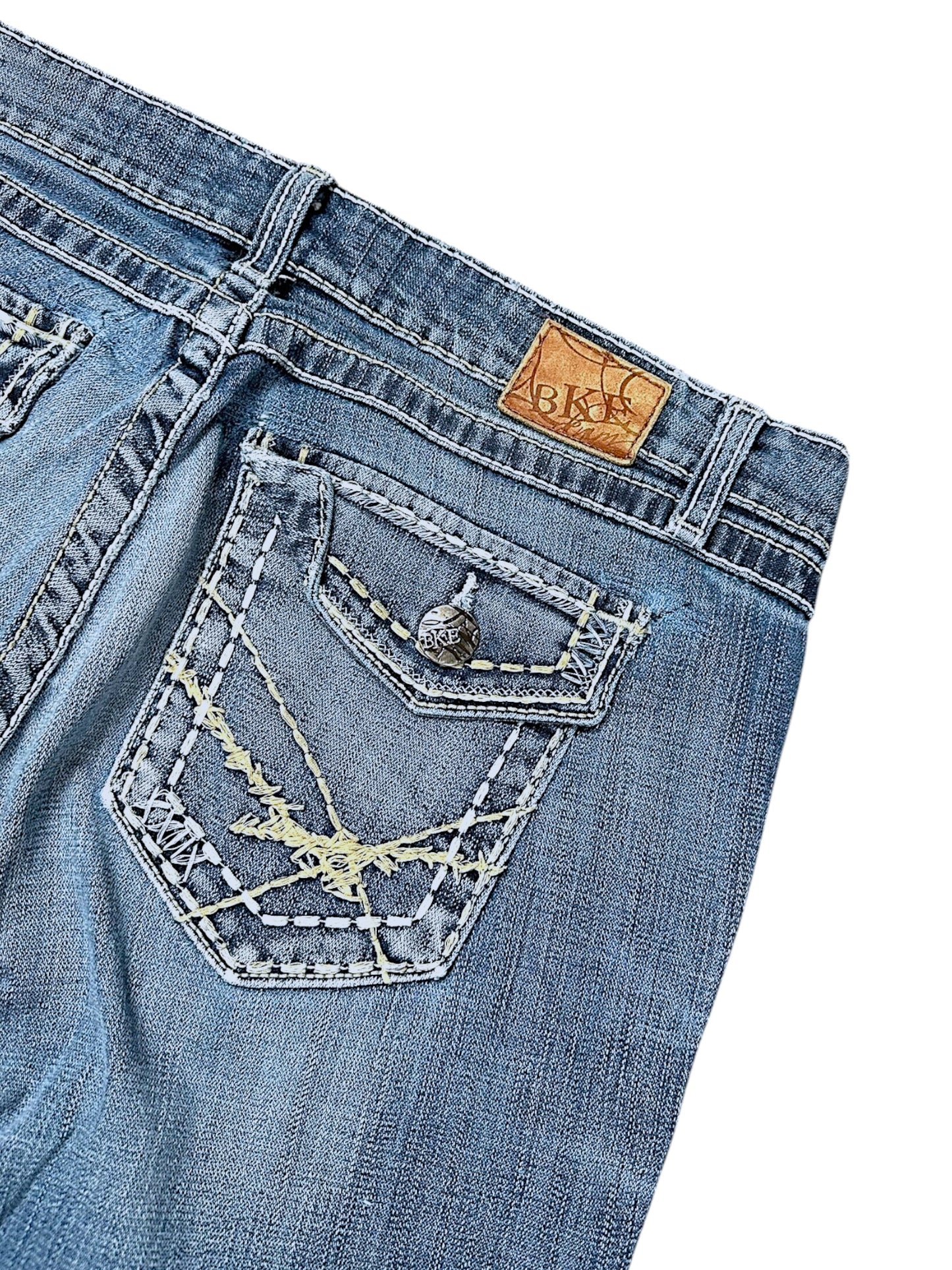 Vintage broderi Y2K lavtaljede damejeans med svaj (L)