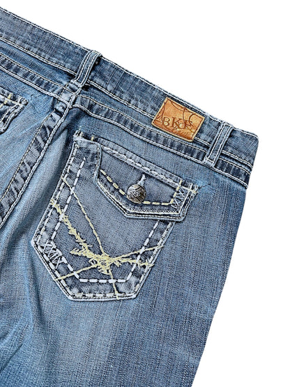 Vintage broderi Y2K lavtaljede damejeans med svaj (L)