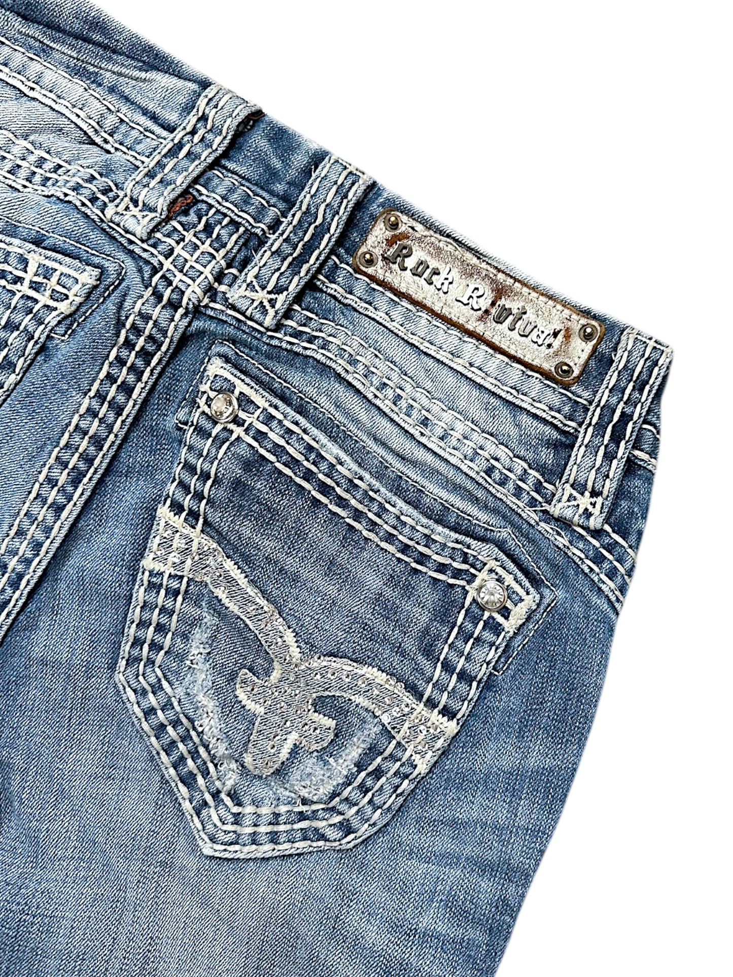 Vintage Rock Revival Y2K Low Waist Bootcut Damenjeans (S)