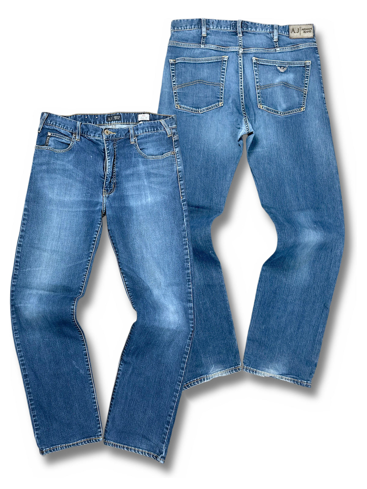 Vintage Armani Y2K Straight Leg Jeans (L) – Vorder- und Rückansicht