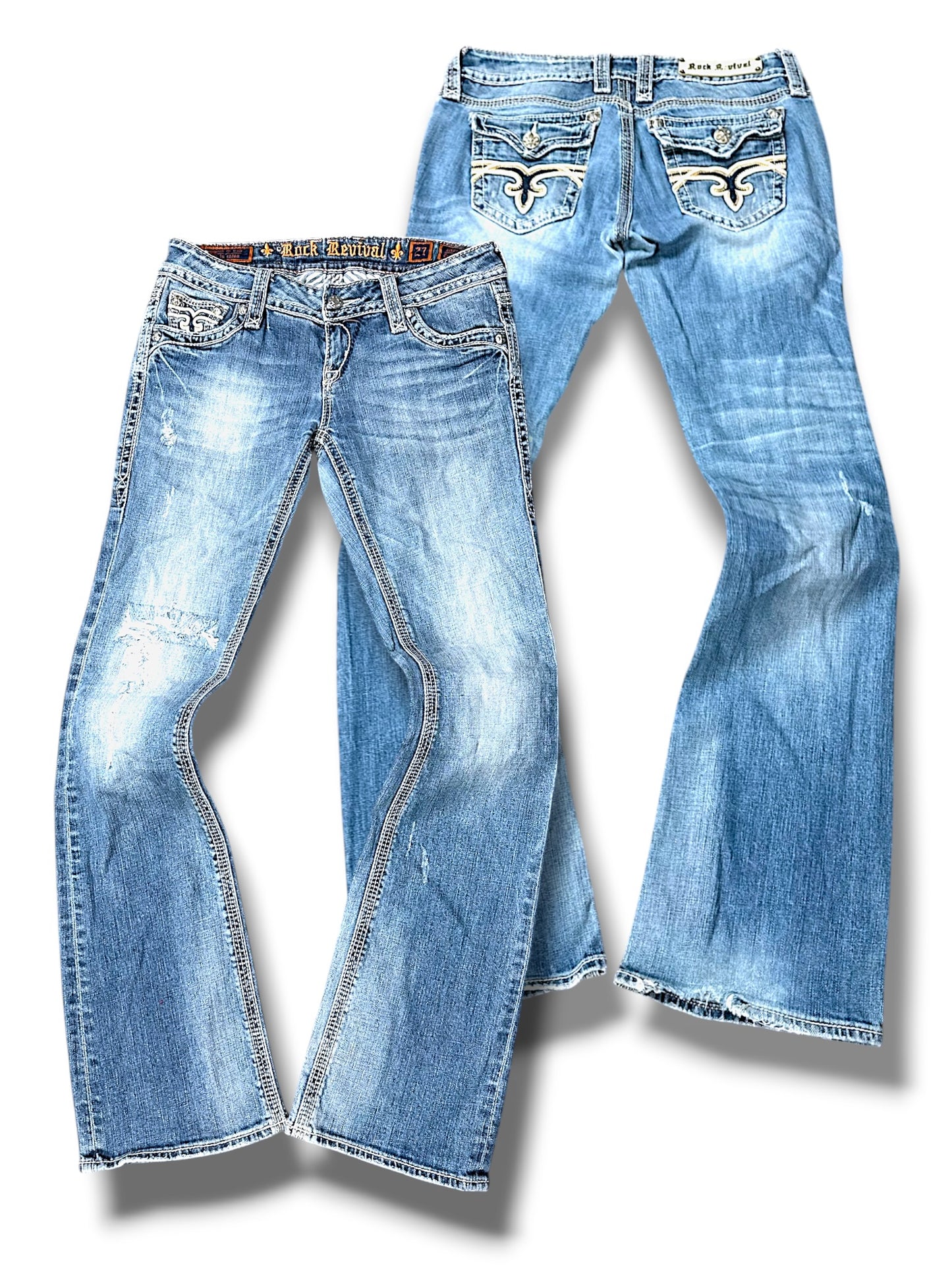 Vintage Rock Revival Y2K Low Waist Bootcut Damenjeans (M)