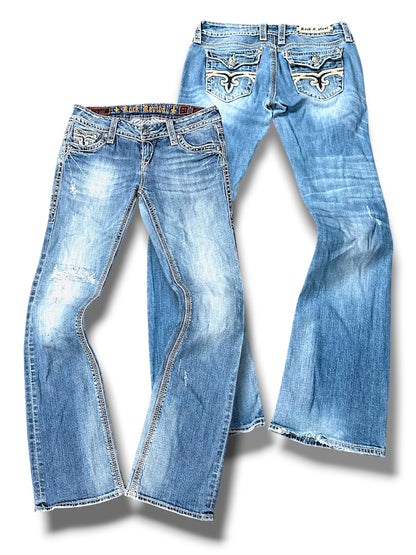 Vintage Rock Revival Y2K Low Waist Bootcut Damenjeans (M)