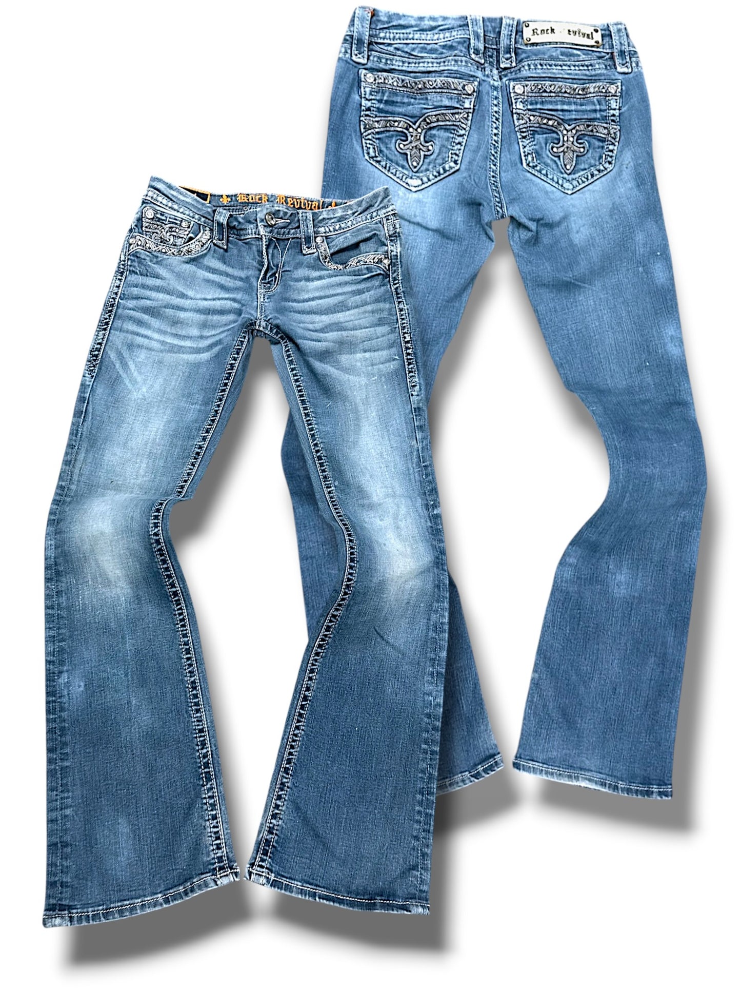 Vintage Rock Revival Y2K Low Waist Bootcut Damenjeans (S)