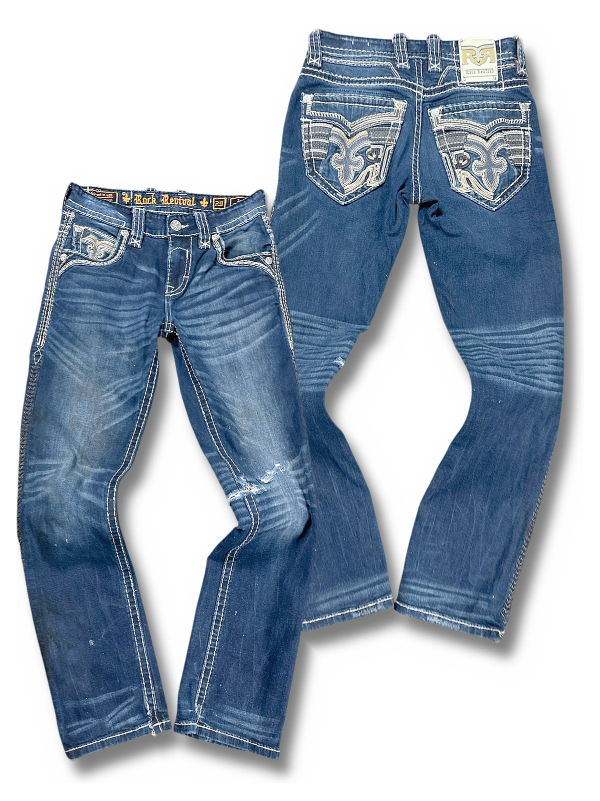 Vintage Rock Revival Y2K Straight Leg Damenjeans (M) – Vorder- und Rückansicht