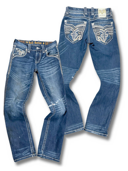 Vintage Rock Revival Y2K Straight Leg Damenjeans (M) – Vorder- und Rückansicht