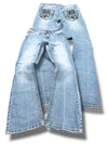 Vintage Y2K lavtaljede bootcut-jeans til kvinder med hydraulisk broderi (S)