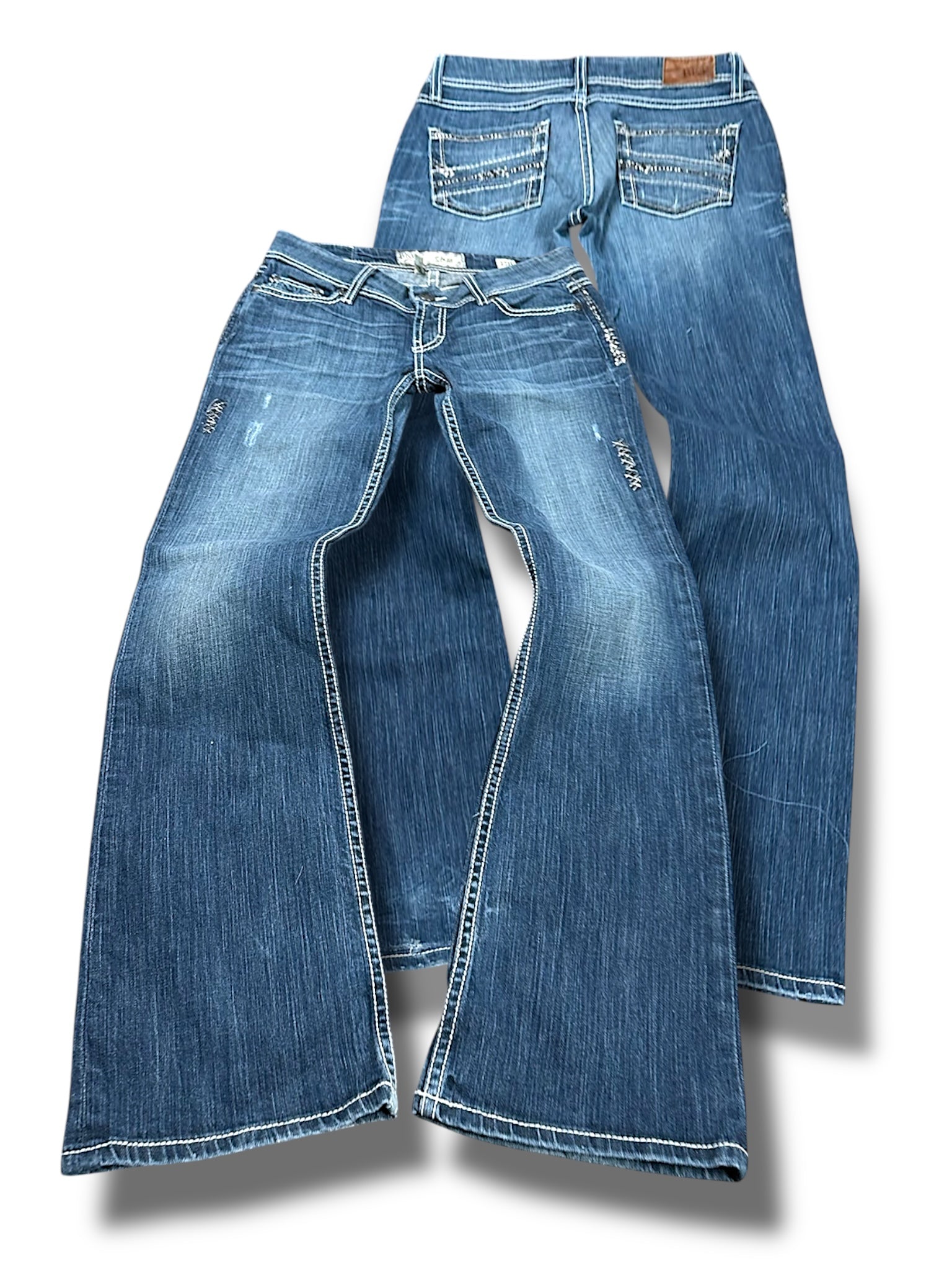 Vintage Embroidery Y2K Low Waist Bootcut / Flared Damenjeans (M)