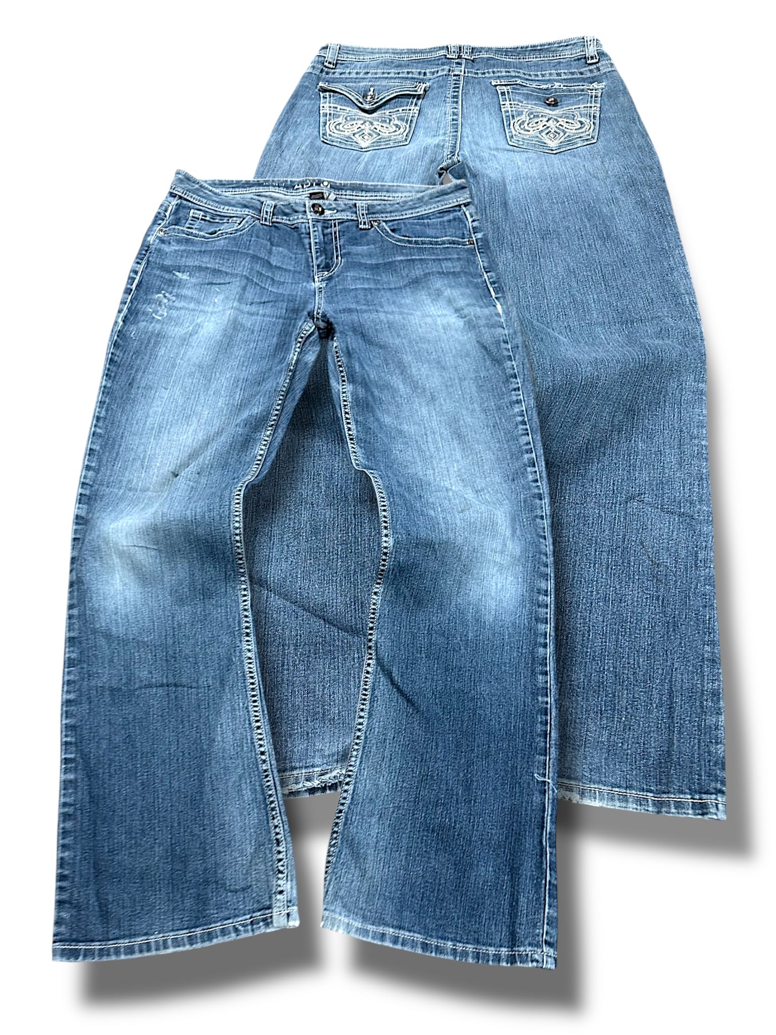 Vintage Embroidery Y2K Low Waist Bootcut / Flared Damenjeans (M)