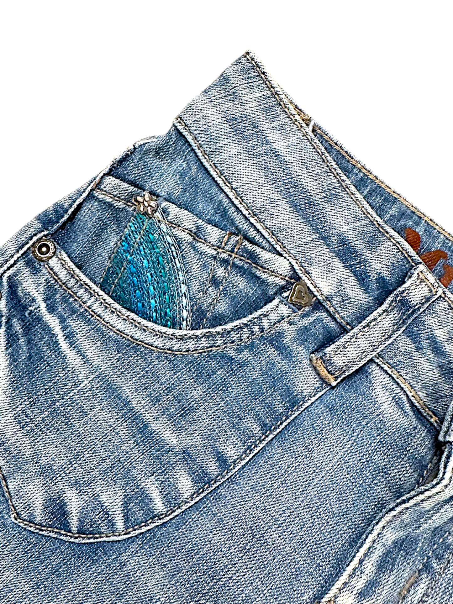 Vintage Embroidery Y2K Low Waist Bootcut / Flared Damenjeans (XS)