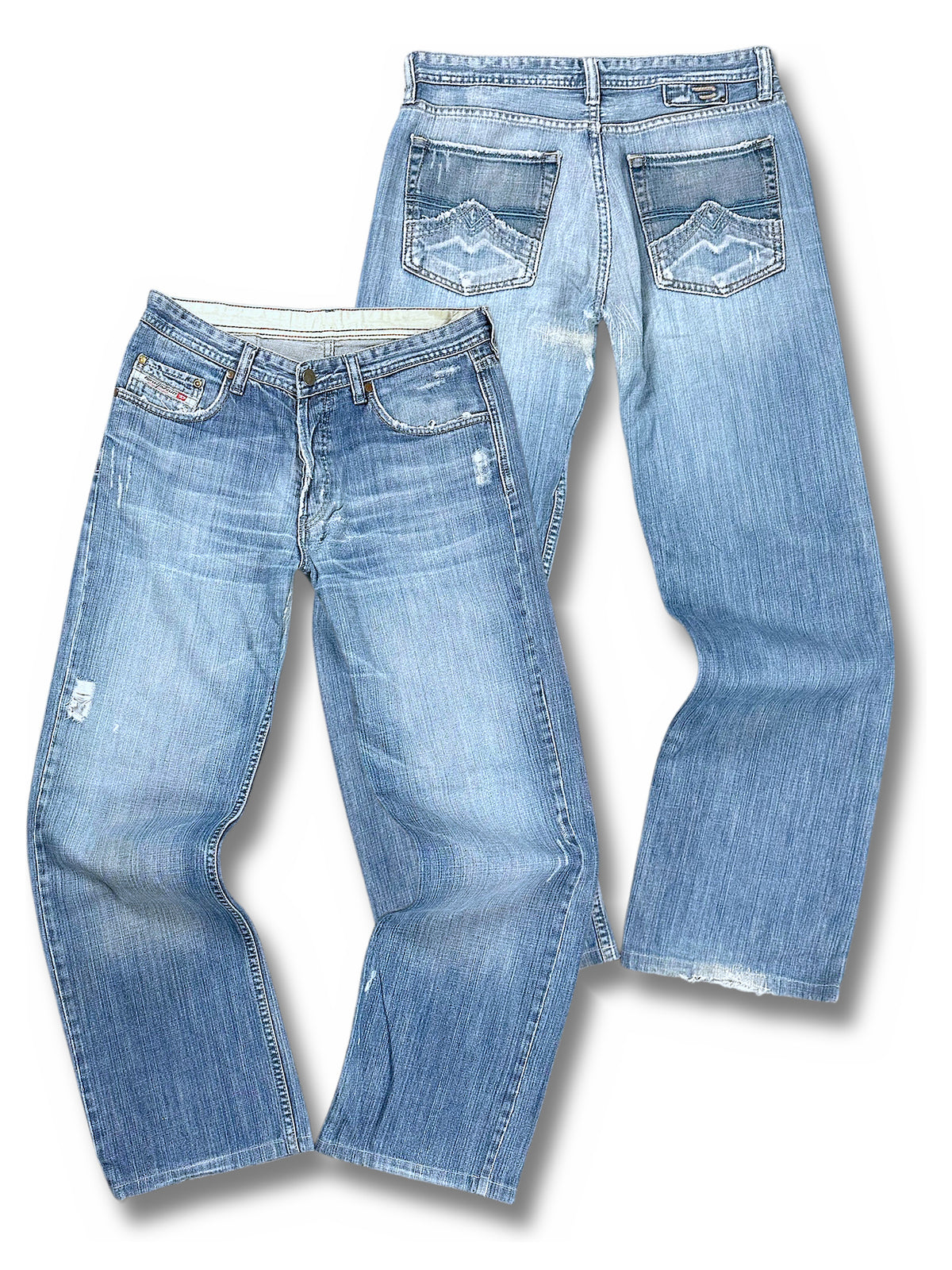 Vintage Diesel Y2K Flared Jeans (S) – Vorder- und Rückansicht