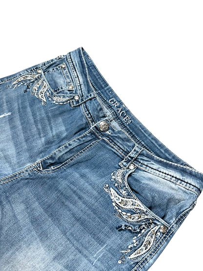 Vintage Embroidery Y2K Bootcut / Flared Damenjeans (L)