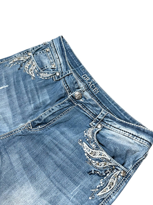 Vintage Embroidery Y2K Bootcut / Flared Damenjeans (L)