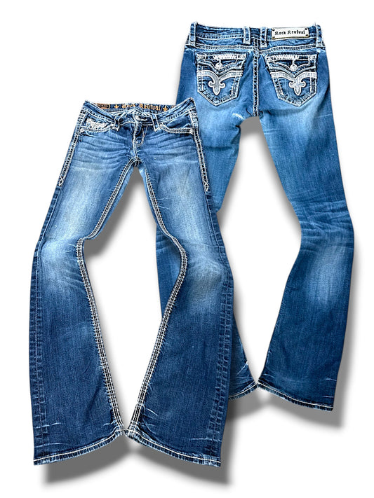 Vintage Rock Revival Y2K Low Waist Bootcut / Flared Damenjeans (S)