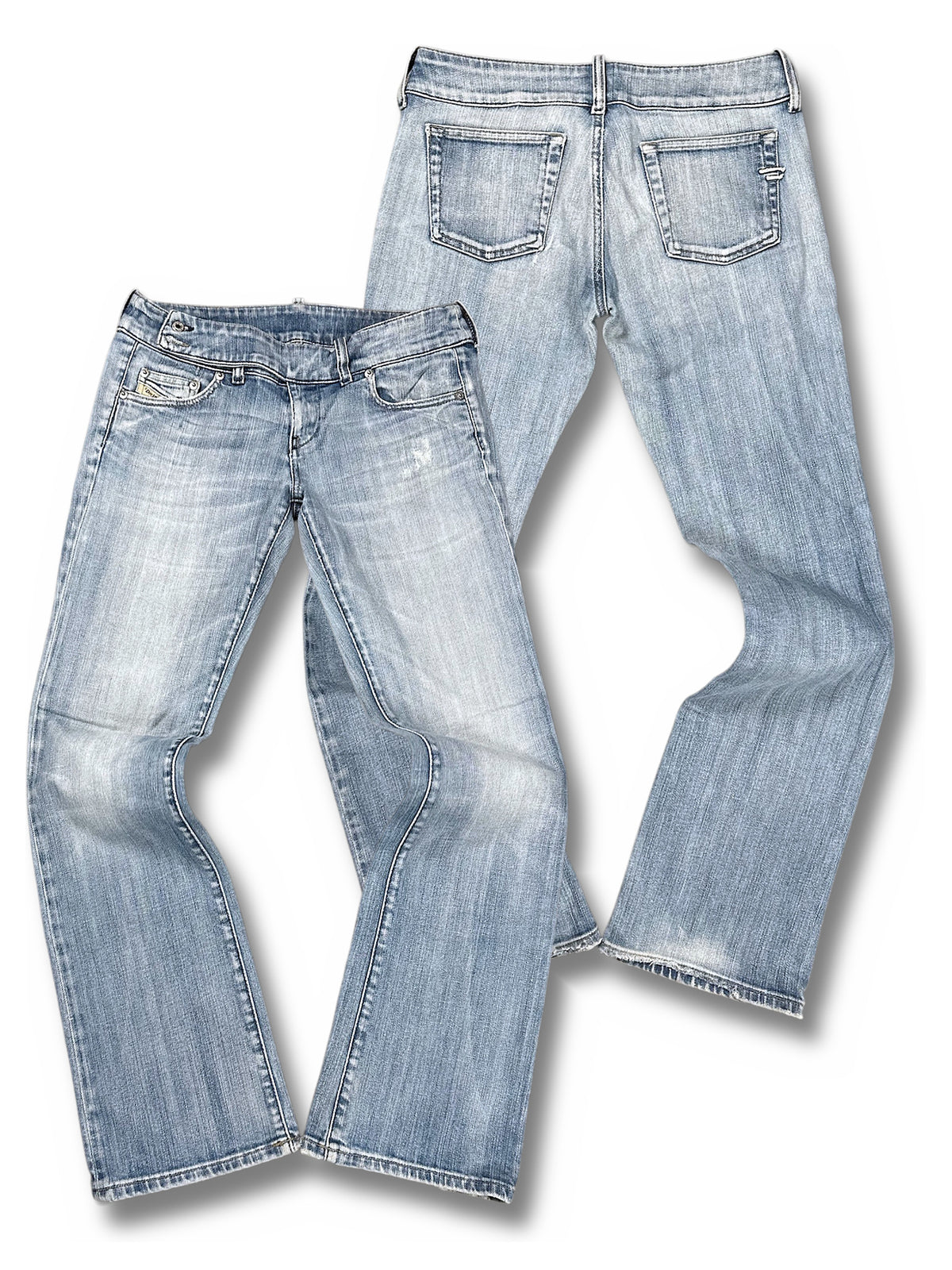 Vintage Diesel Y2K Low Waist Bootcut / Flared Damenjeans (M) – Vorder- und Rückansicht