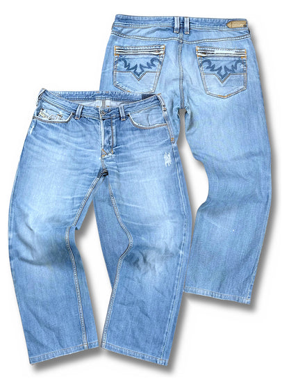 Vintage Diesel Y2K Baggy Jeans „Industry“ (M) – Vorder- und Rückansicht