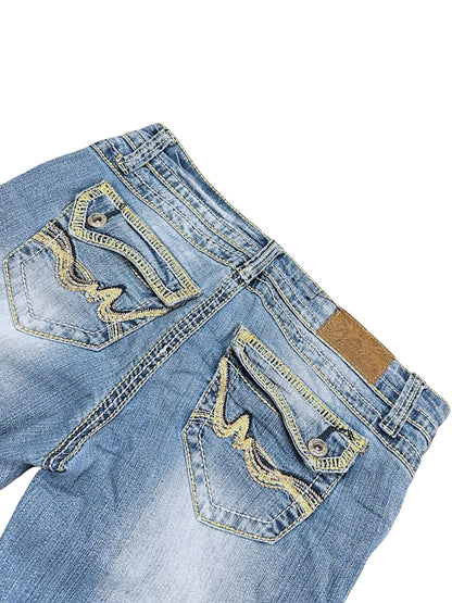 Vintage Broderi Y2K Lav Talje Bootcut / Flared Damejeans (M)