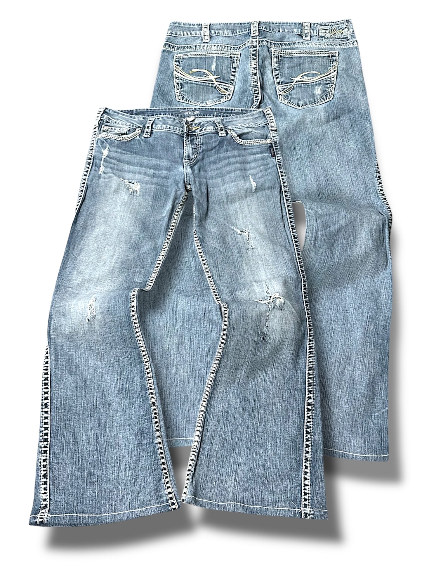 Vintage Silver Y2K Low Waist Flared Damenjeans (M)
