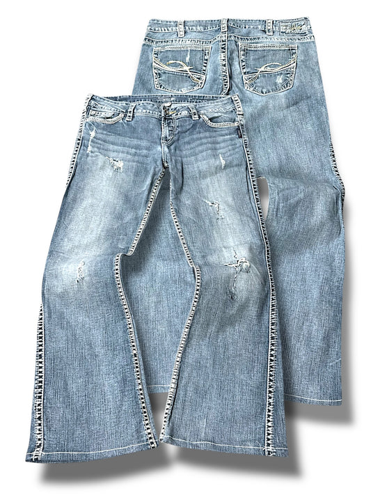 Vintage Silver Y2K Low Waist Flared Damenjeans (M)